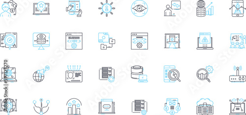 Market forecasting linear icons set. Prediction, Analysis, Trend, Estimate, Projection, Forecast, Analytics line vector and concept signs. Futuristic,Outlook,Anticipation outline illustrations
