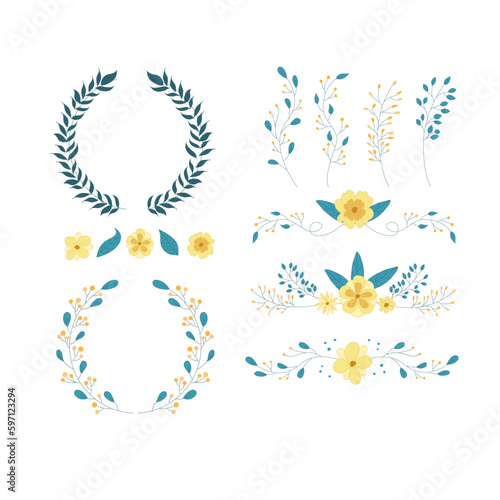 Floral ornaments and laurel wreath for design