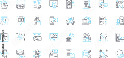 Income and earnings linear icons set. Wages, Salary, Compensation, Remuneration, Earnings, Income, Pay line vector and concept signs. Stipend,Commission,Bonus outline illustrations