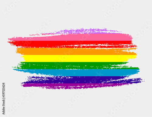 Gilbert Baker Rainbow Pride Flag painted with brush on white background. LGBT rights concept. Modern pride parades poster. Vector illustration