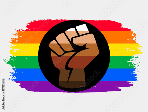 Queer People of Color Flag painted with brush on white background. LGBT rights concept. Modern pride parades poster. Vector illustration