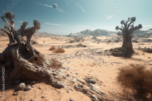 3D-rendered arid extraterrestrial world. Generative AI