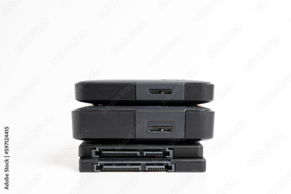 Stack of external USB hard drives Stack of external USB hard drives