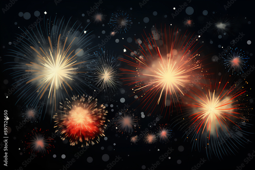 Naklejka premium fireworks USA flag colors in background, celebration of Independence Day on the 4th of July