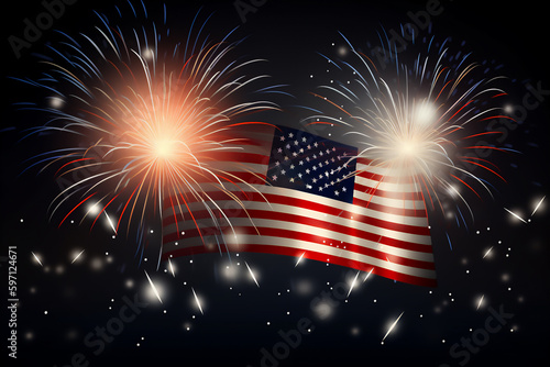 USA flag set against a spectacular fireworks background, evoking the feeling of patriotism