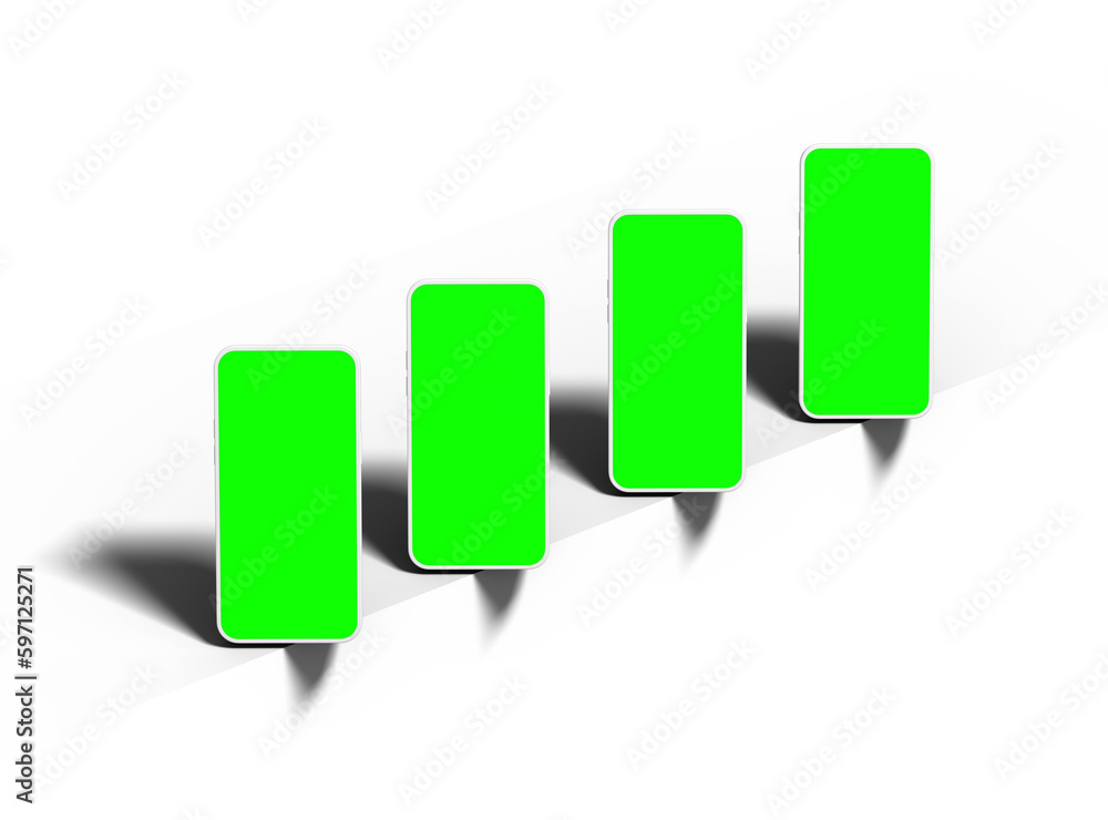 Unbranded white smartphones Template with easily changeable green screens on a transparent background. Unbranded white smartphones Template with easily changeable green screens on a transparent background.