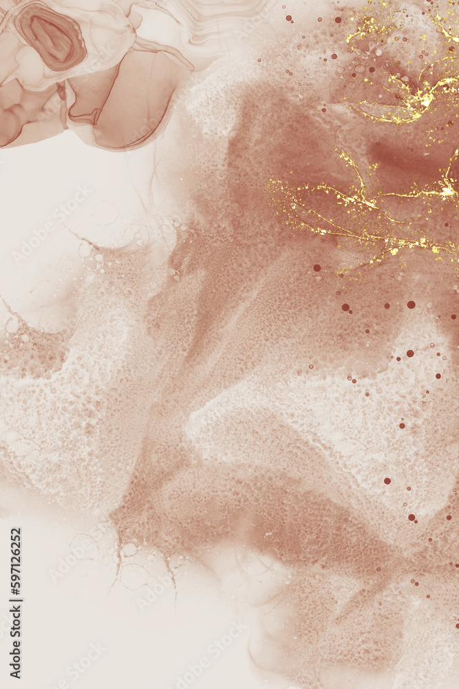Fototapeta premium Alcohol ink background with golden ink in neutral colors