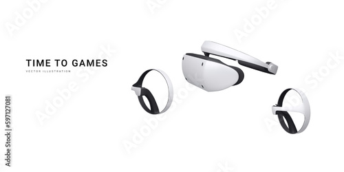 3d realistic virtual reality glasses and gaming controller isolated on white background. Welcome to metaverse concept. Vector illustration