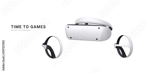 3d realistic virtual reality glasses and gaming controller isolated on white background. Welcome to metaverse concept. Vector illustration
