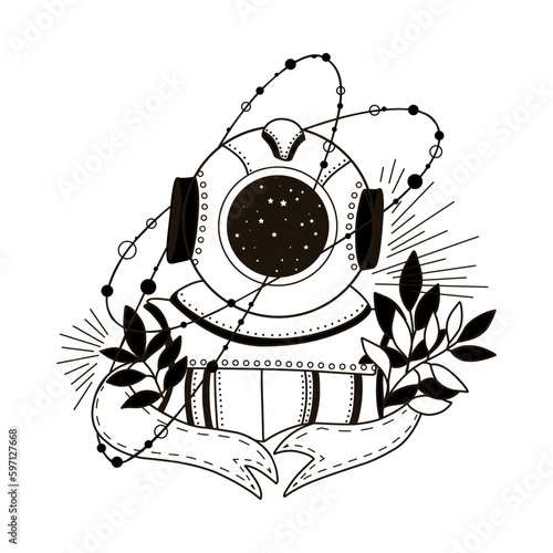 astronaut tattoo. Astronaut. mystical space illustration