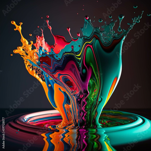 Fondo abstracto con detalle de liquido en diferentes colores en una salpicadura en movimiento