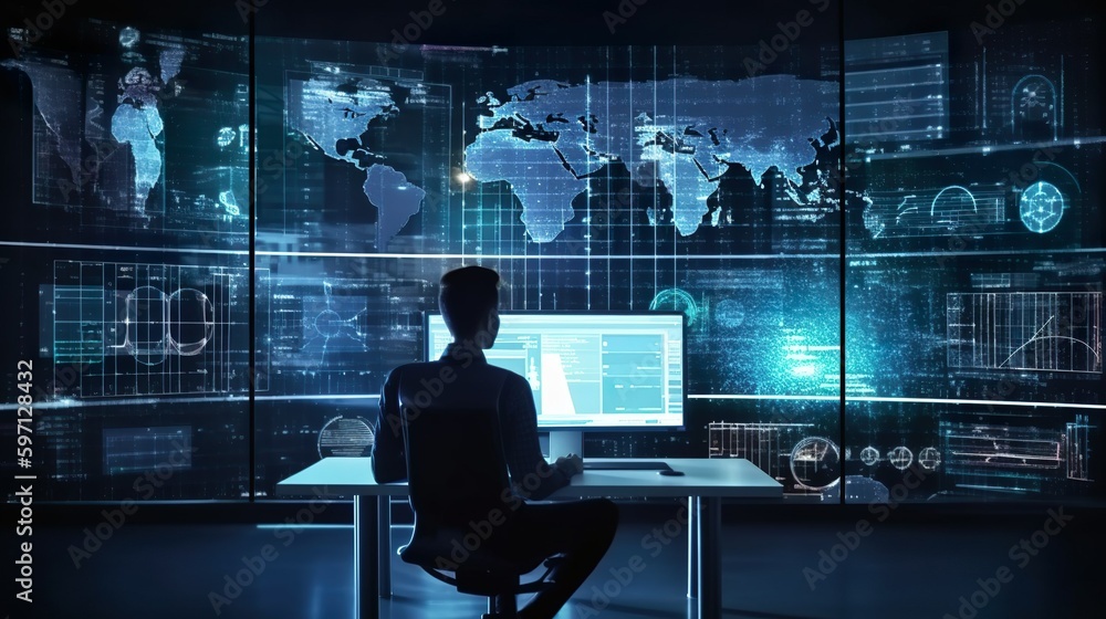 Business man using AI to help and analysis and research finance data. Artificial Intelligence, Futuristic technology