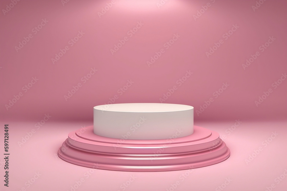 A 3D rendering of a pink product background stand or podium pedestal on an empty display A 3D rendering of a pink product background stand or podium pedestal on an empty display