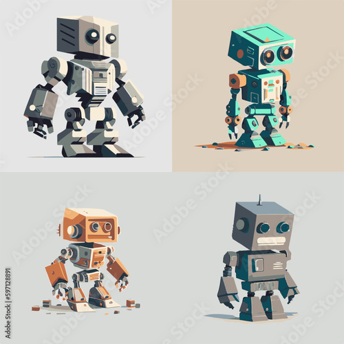Set of robot characters , construction, medical, firefighter robot
