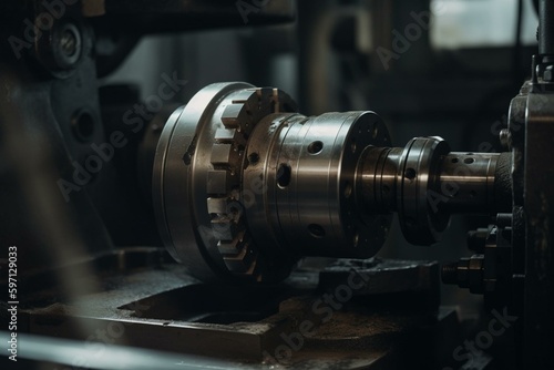 A detailed shot of a cylindrical grinder in an industrial setting. Generative AI