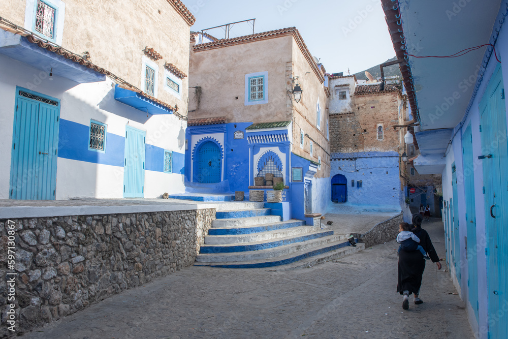 Fotografie della città di Chefchaouen la città blu in Marocco