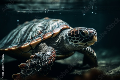 A turtle swims in crystal water. Generative AI