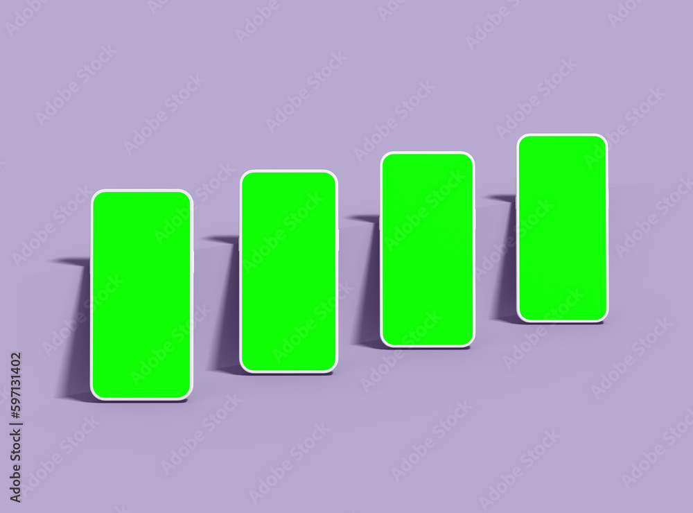 Mockup of a set of unbranded smartphones with Customizable Design for UI/UX Product Showcase. 3D Render Mockup of a set of unbranded smartphones with Customizable Design for UI/UX Product Showcase. 3D Render