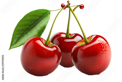 Fotografering cherry berries with leaves isolated on transparent background