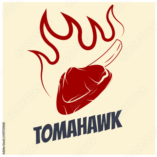 tomahawk steak cut logo with fire steak restaurant logo