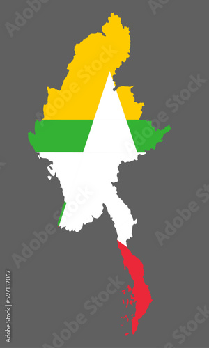 Myanmar  map with flag asian cartography