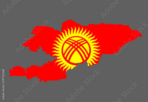 Kyrgyzstan map with flag asian cartography