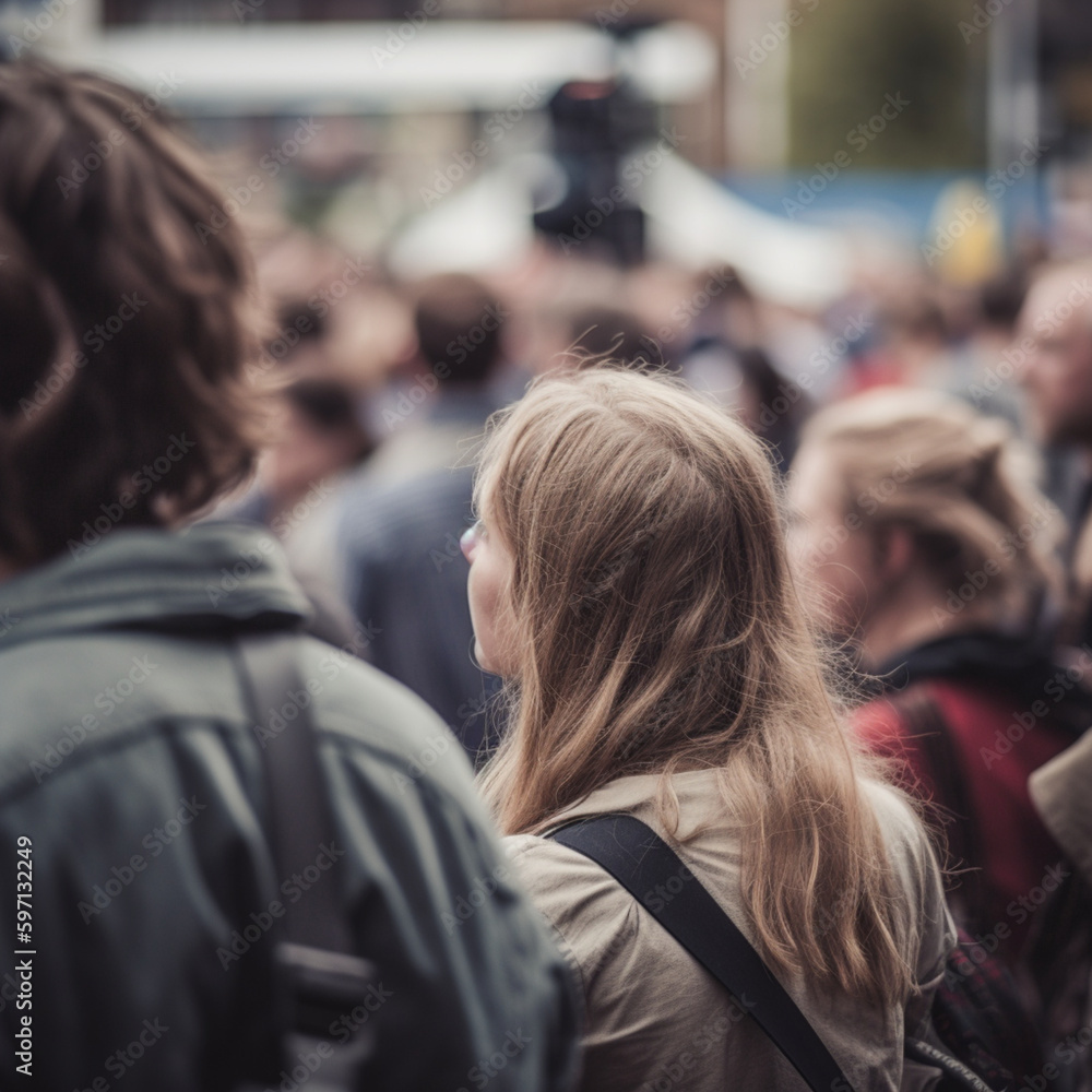 a woman from behind watching an event, concert, music a woman from behind watching an event, concert, music