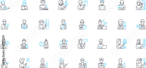 Accounting management linear icons set. Budgeting, Forecasting, Planning, Analysis, Reporting, Compliance, Taxation line vector and concept signs. Auditing,Bookkeeping,Invoicing outline illustrations