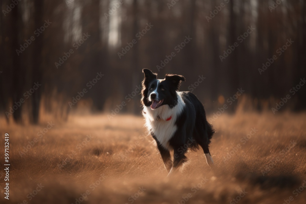 Medium shot portrait photography of a curious border collie catching a frisbee against bison ranges background. With generative AI technology Medium shot portrait photography of a curious border collie catching a frisbee against bison ranges background. With generative AI technology