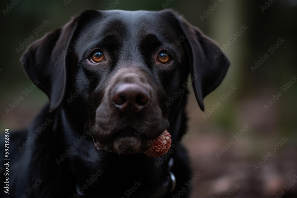 Medium shot portrait photography of a happy labrador retriever chewing things against local parks and playgrounds background. With generative AI technology