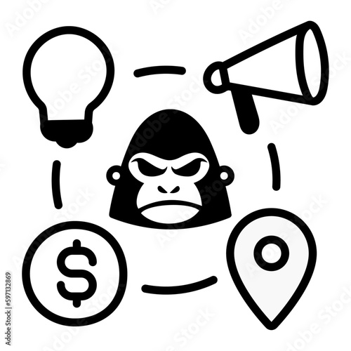 Guerrilla marketing icon, Unconventional marketing icon, Street marketing, Ambush marketing, Viral marketing, Buzz marketing vector icon with editable stroke.