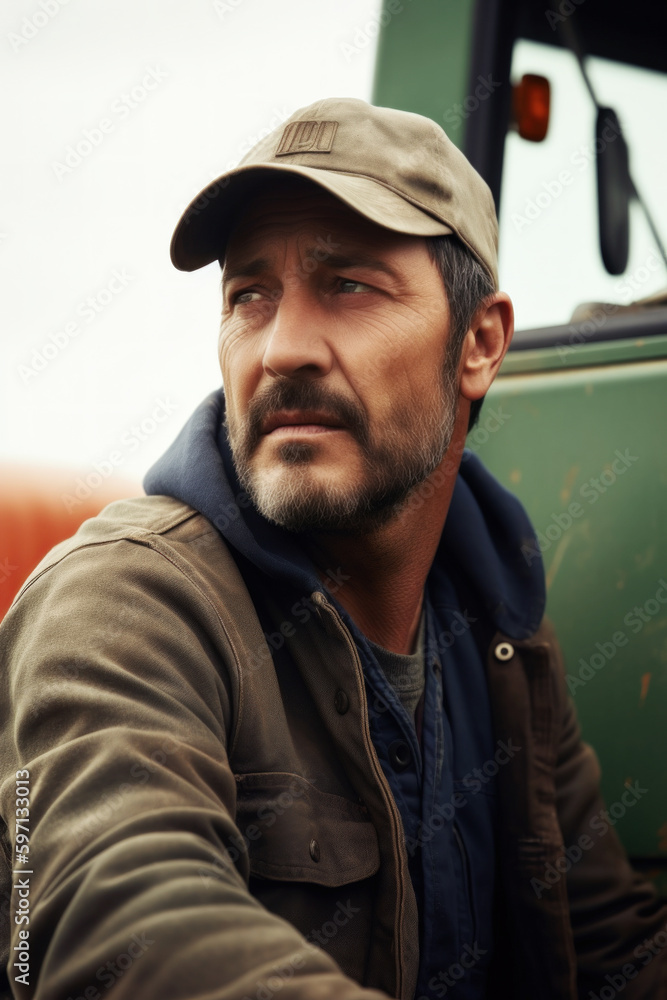 As the sun dipped low, a 40-year-old Caucasian farmer rested beside his faithful tractor, his weary smile reflecting a day of toil, sowing the seeds of tomorrow. Generative AI As the sun dipped low, a 40-year-old Caucasian farmer rested beside his faithful tractor, his weary smile reflecting a day of toil, sowing the seeds of tomorrow. Generative AI
