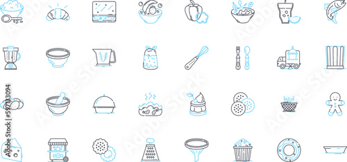 All-you-can-eat restaurant linear icons set. Buffet, Unlimited, Feast, Gluttony, Overindulgence, Variety, Selection line vector and concept signs. Abundance,Gourmet,Cuisine outline illustrations