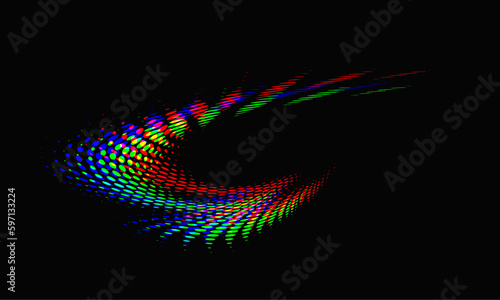 Dotted swirl frame with diffraction shift or glitch against a dark background. background - for example. separate use. Space for copy text. Vector.