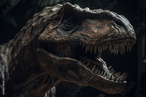 Close look at a Tyrannosaurus Rex. Generative AI