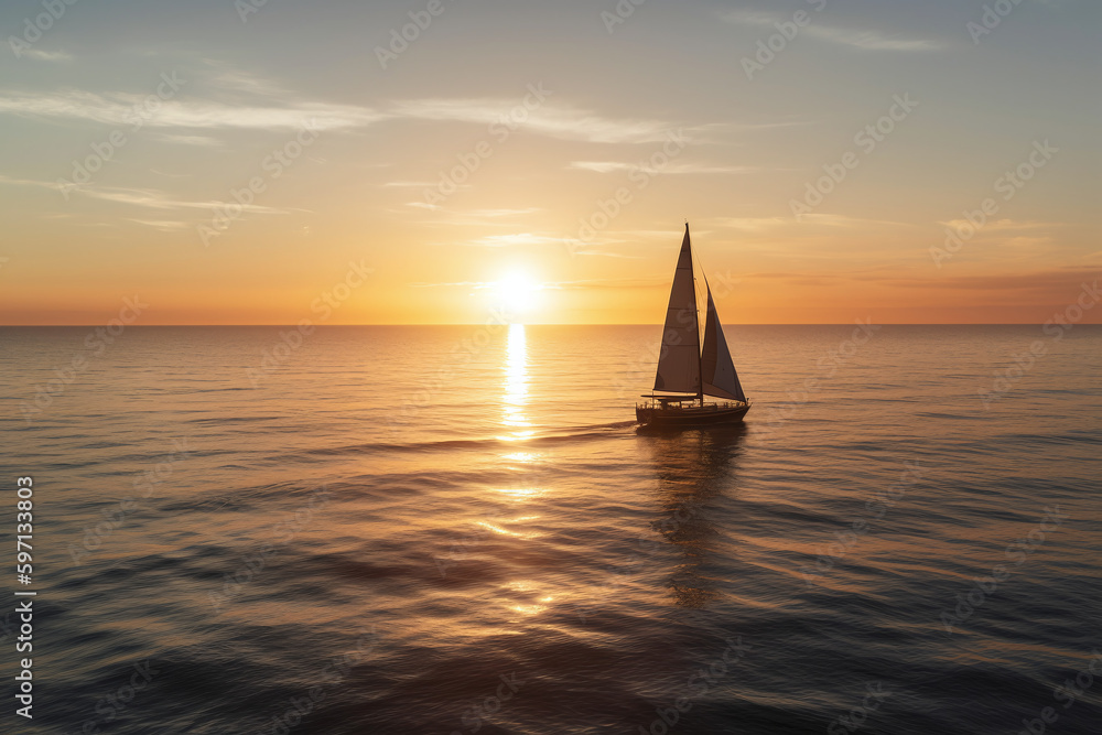 Un voilier navigant sur l'océan au coucher du soleil » IA générative