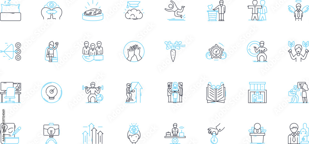 Ideation Sessions linear icons set. Brainstorming, Creativity, Innovation, Ideation, Collaboration, Entrepreneurship, Insight line vector and concept signs. Strategy,Imagination,Facilitation outline