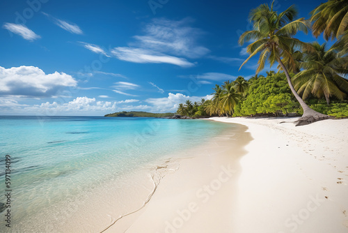 Vue sur une plage à l'eau transparente sur une île des caraïbes » IA générative