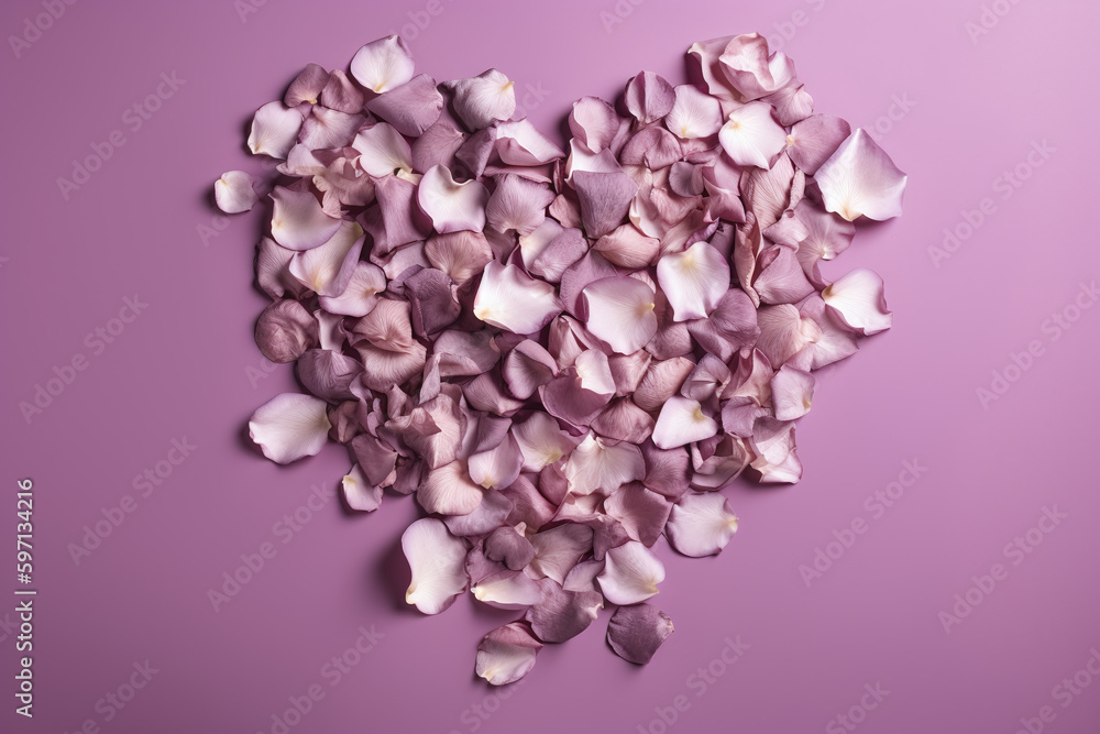 Vue de haut de pétales de fleur formant un coeur violet  » IA générative