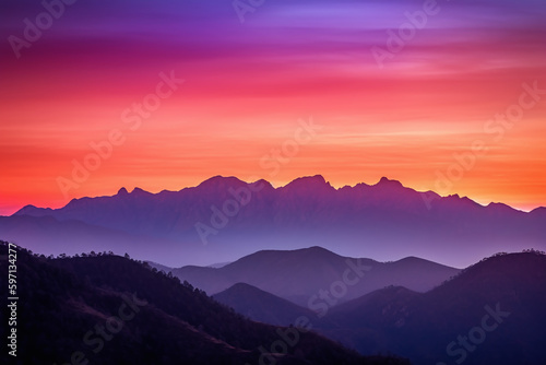 Des silhouettes colorées de montagnes au coucher du soleil » IA générative