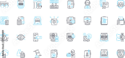 Cyber Safety linear icons set. Security, Hacking, Privacy, Online, Threats, Malware, Phishing line vector and concept signs. Identity,Passwords,Firewall outline illustrations photo