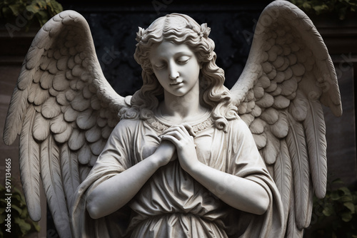 Une magnifique statue d'un ange dans un cimetière » IA générative photo