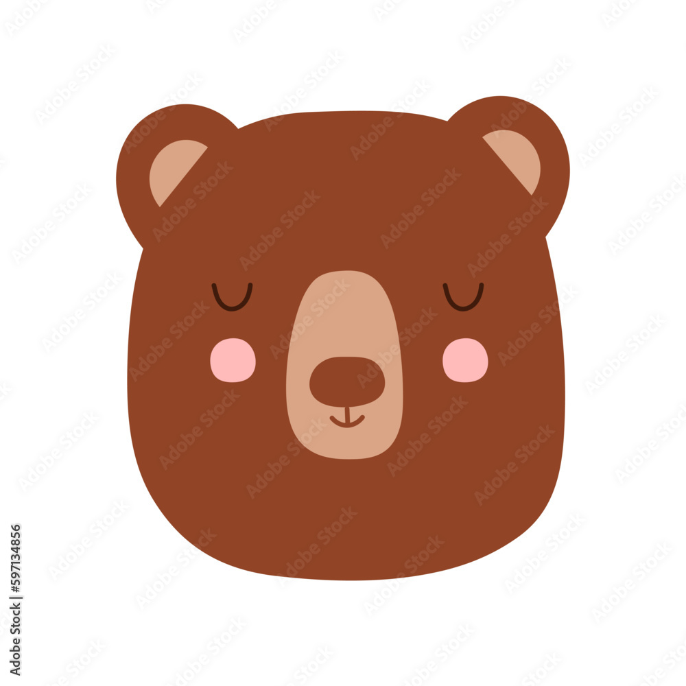 Cute Cartoon Bear. Brown face bear. Element for print, postcard and poster. Vector illustration Cute Cartoon Bear. Brown face bear. Element for print, postcard and poster. Vector illustration