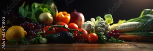Big set organic food. Fresh raw vegetables. On a black background. Generative ai © makstorm