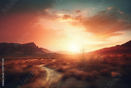 Wallpaper Mural Coucher du soleil dans le désert américain » IA générative Torontodigital.ca