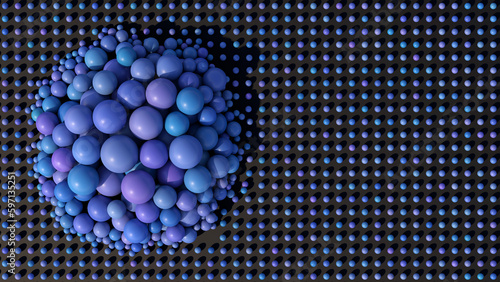 Blue and purple balls morphing. Abstract iillustration, 3d render.