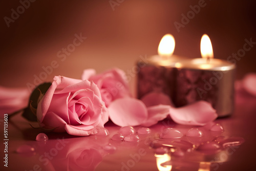 Une rose avec des bougies allumées dans une ambiance de saint-valentin » IA générative