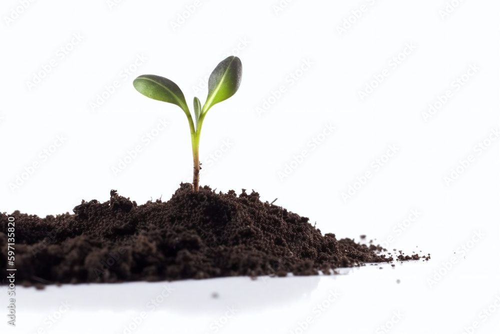 Pousse de plante verte dans de la terre sur fond blanc » IA générative Pousse de plante verte dans de la terre sur fond blanc » IA générative