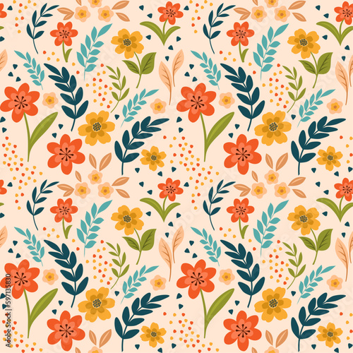 Cute flowers seamless background, floral pattern, wallpaper, textile print.