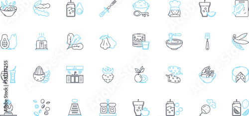 Hospitality sector linear icons set. Accommodation, Bar, Catering, Concierge, Conference, Cuisine, Decor line vector and concept signs. Dining,Elegance,Facility outline illustrations